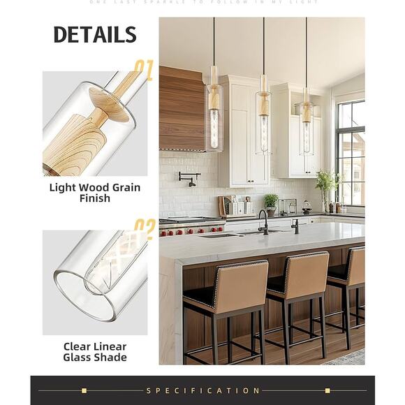 AUTELO 1-Light Pendant Lights - Vintage Pendant Lights Kitchen Island - Picture 2 of 6